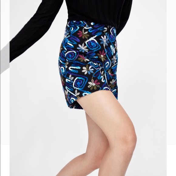 Zara | Skirts | Nwt Zara Blue Embroidered Mini Skirt S | Poshmark